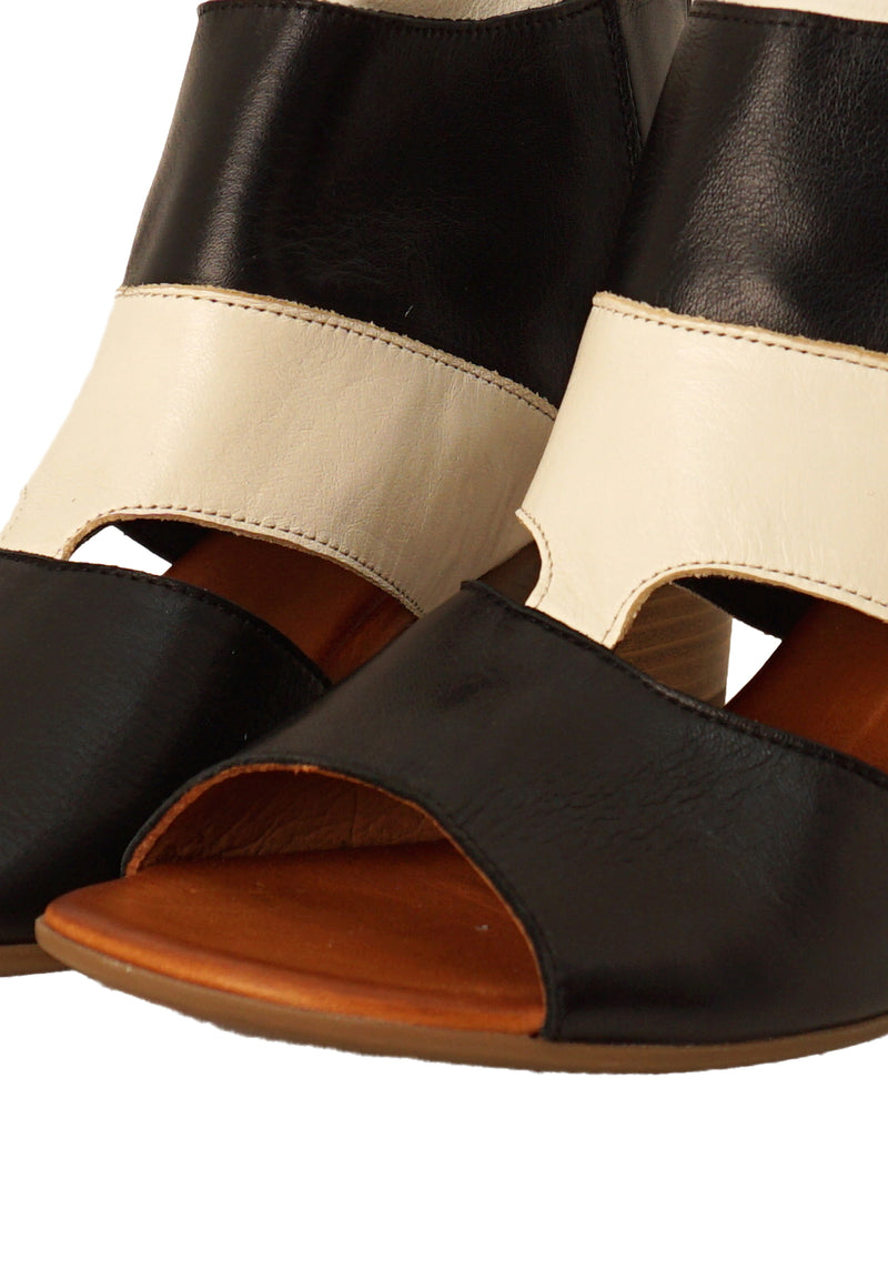 Tara schwarz-weiße Sandalen mit mittlerem Absatz